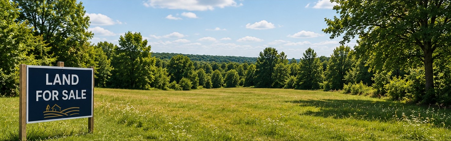 Open land for sale under a blue sky