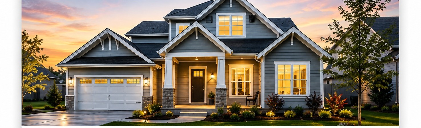 Suburban home for sale at dusk