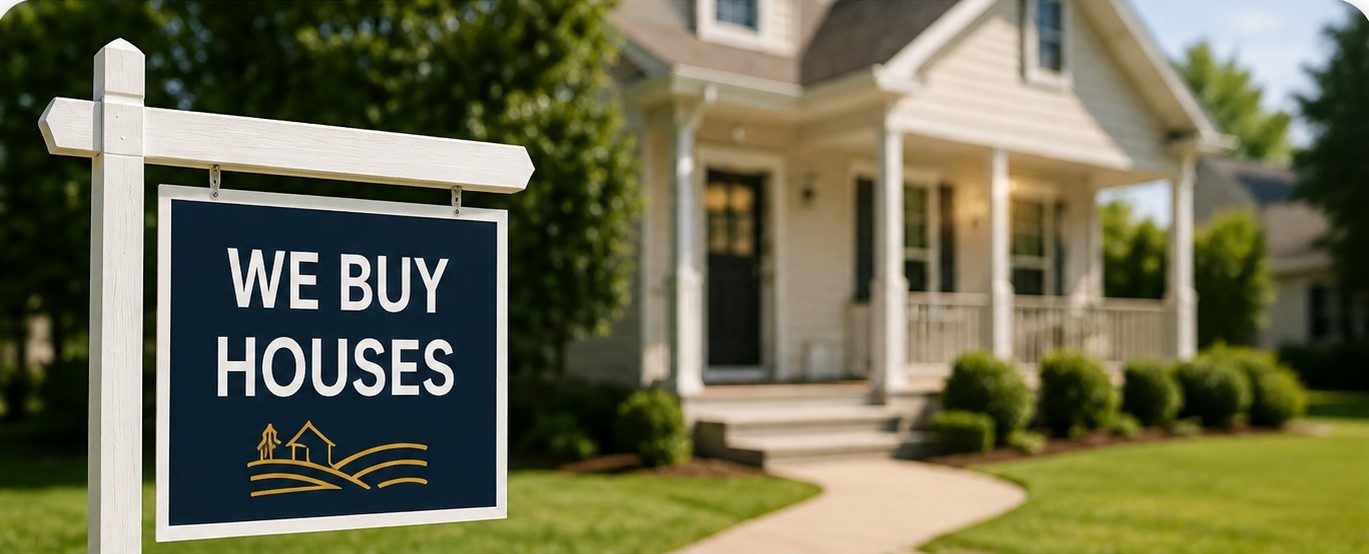 We buy houses — suburban home with We Buy Houses sign