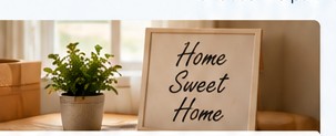 Home sweet home sign with plant